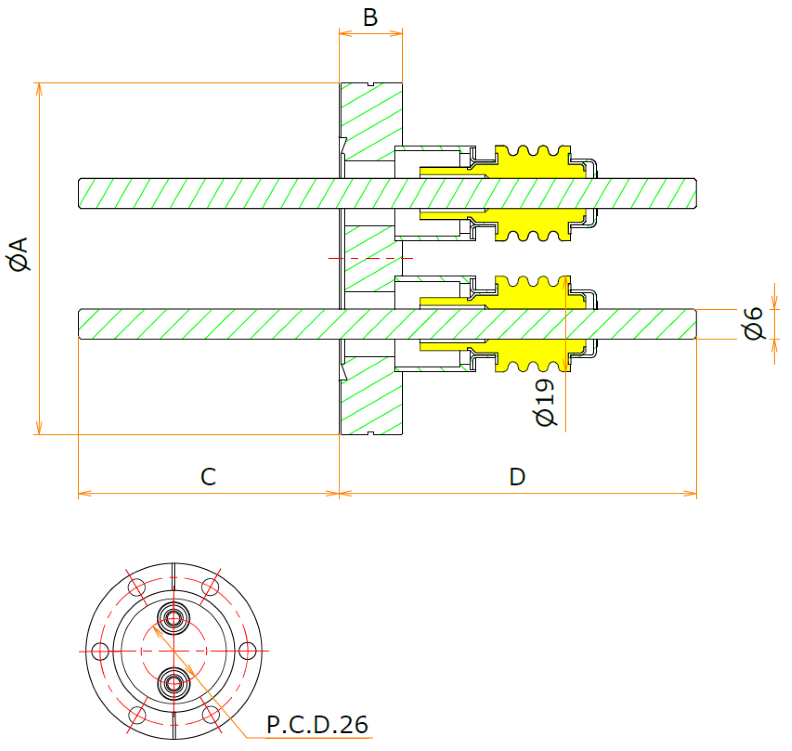 高電流 無酸素銅 電極 6kV - 145A 2個付き ICF70 フランジ admin.label.item.size_image